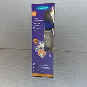NEW Lansinoh Glass Baby Bottle 240ml 8OZ Medium flow purple